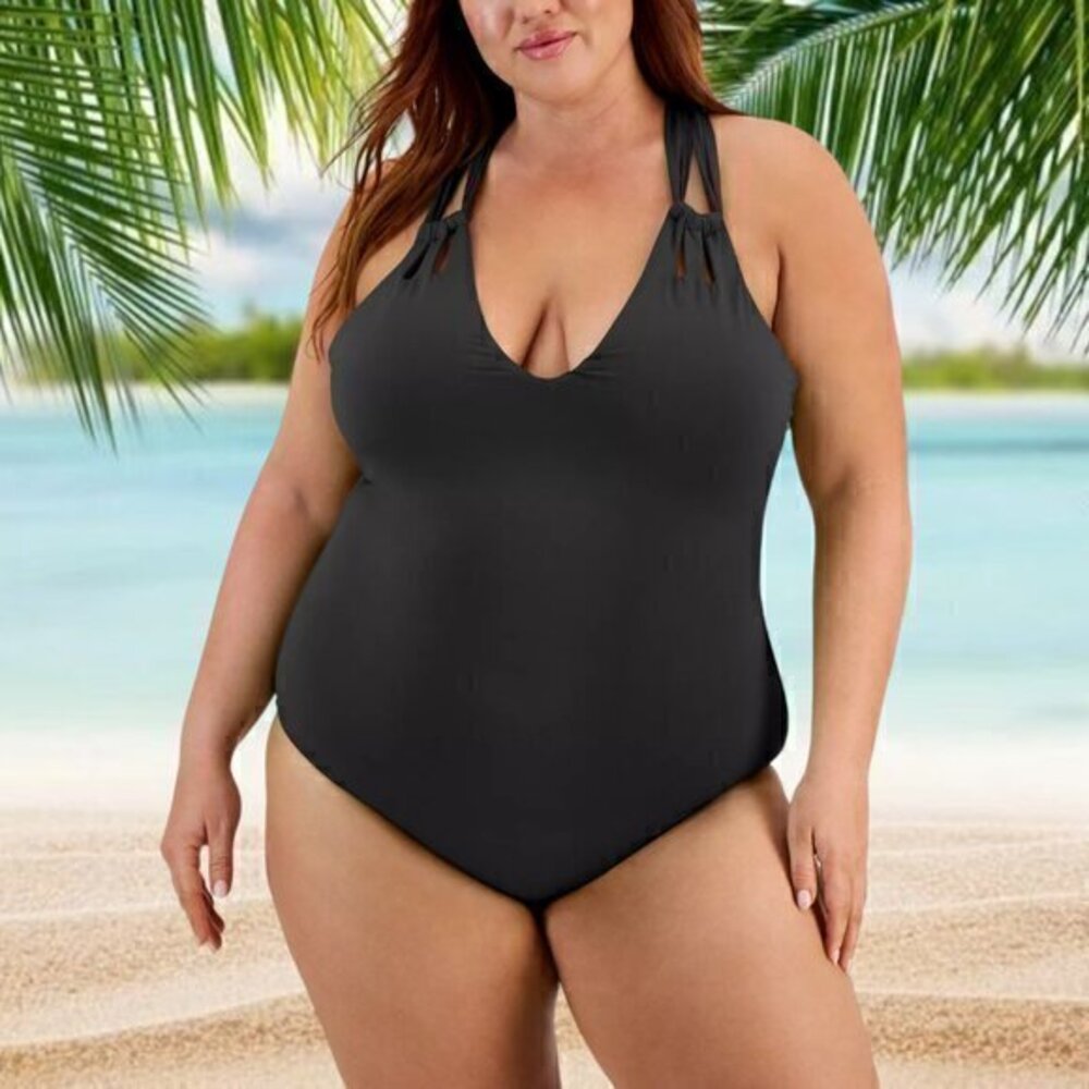 Becca Etc Plus Size Color Code Double-Strap One-Piece Swimsuit